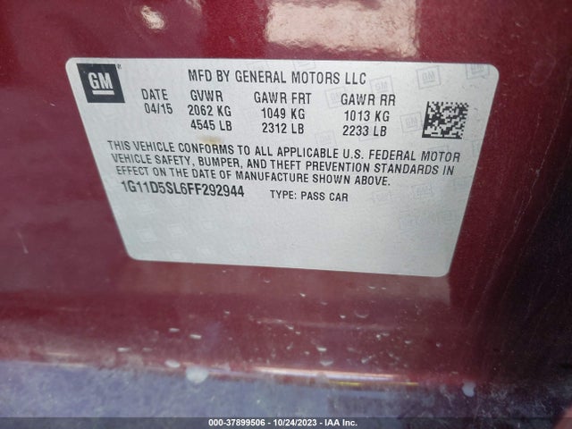 Chevrolet MALIBU 2LT 2015 1G11D5SL6FF292944 Image 9