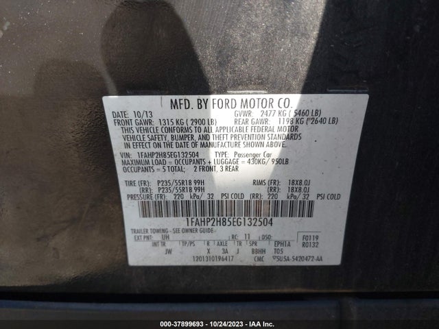 Ford TAURUS SEL 2014 1FAHP2H85EG132504 Image 9