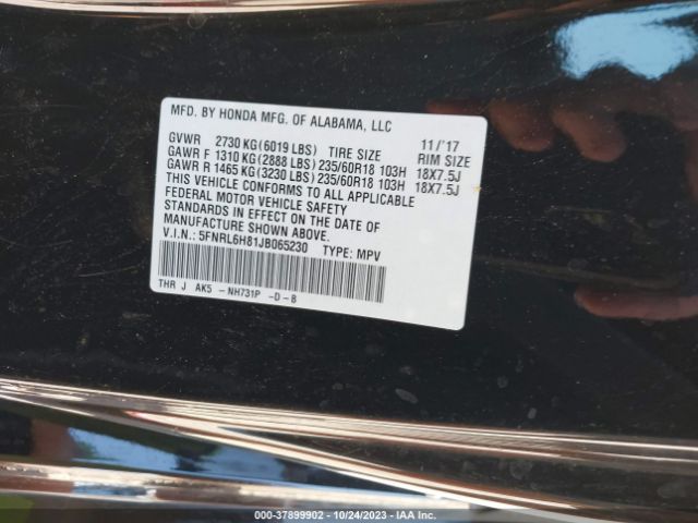 5FNRL6H81JB065230 Honda Odyssey Touring