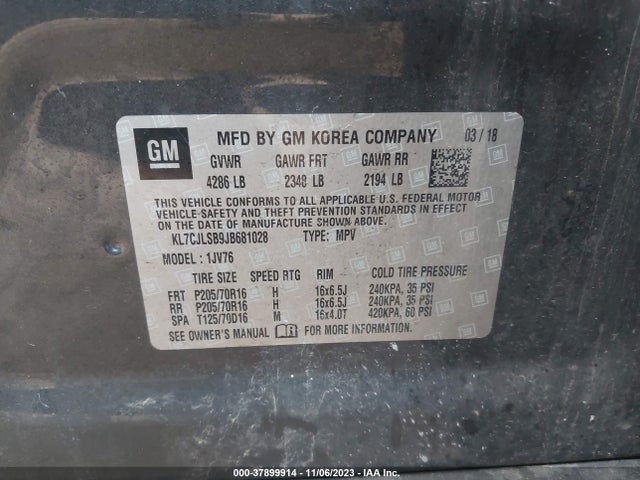Chevrolet Trax Lt 2018 KL7CJLSB9JB681028 Image 9