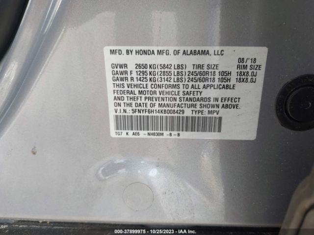 5FNYF6H14KB008429 Honda PILOT LX
