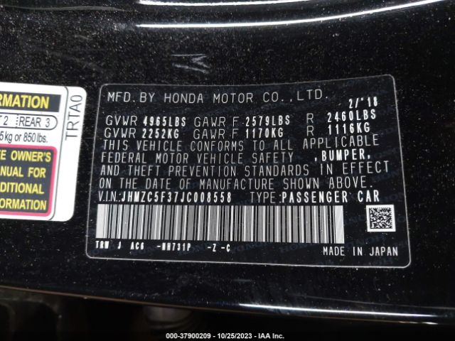 JHMZC5F37JC008558 Honda Clarity Plug-in Hybrid Touring