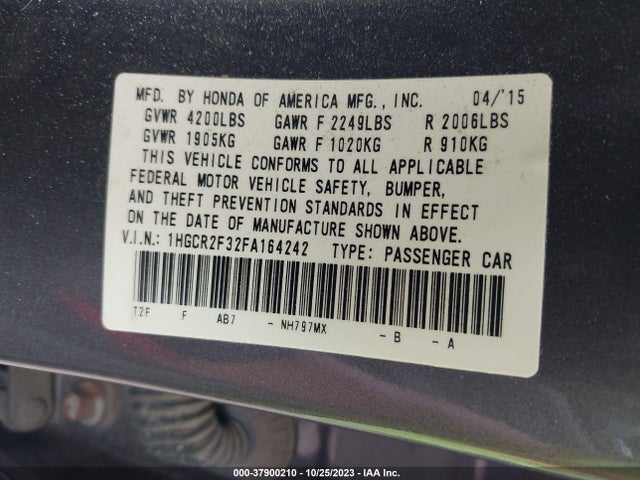 Honda ACCORD LX 2015 1HGCR2F32FA164242 Image 9