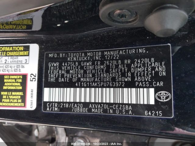 4T1G11AK5PU763972 Toyota Camry Se/se Nightshade