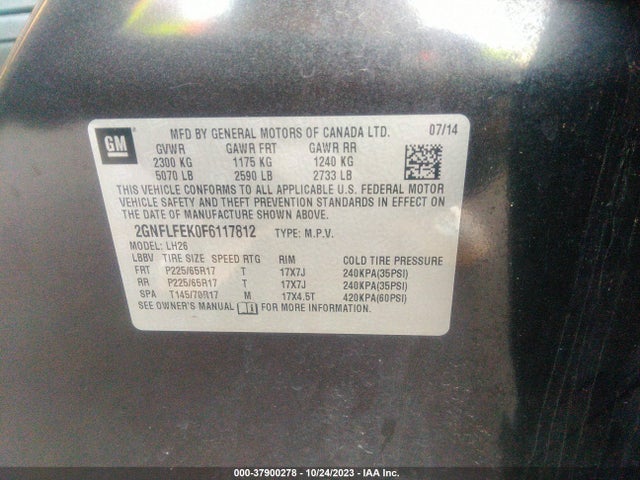 Chevrolet EQUINOX 1LT 2015 2GNFLFEK0F6117812 Image 9