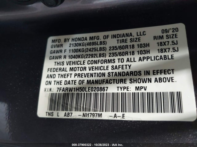Honda Cr-v 2wd Ex 2020 7FARW1H50LE020867 Image 9