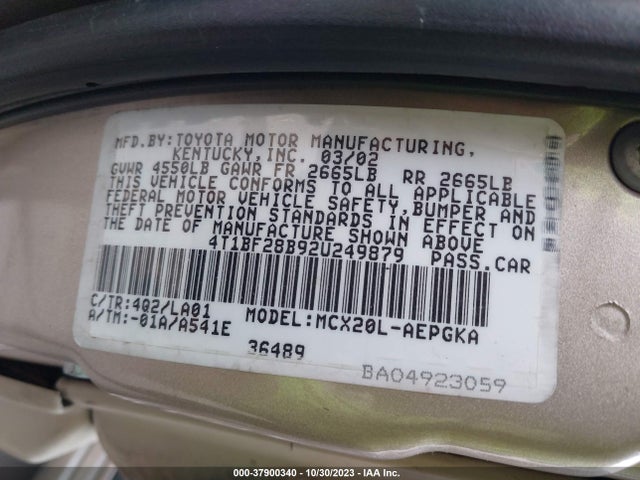 2002 TOYOTA AVALON XLS VIN: 4T1BF28B92U249879
