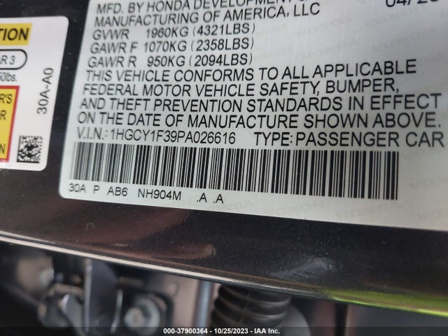 2023 HONDA ACCORD EX VIN: 1HGCY1F39PA026616