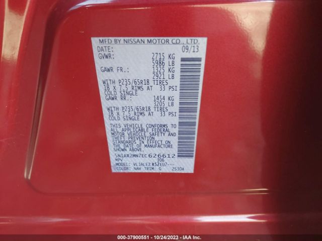 5N1AR2MN7EC626612 Nissan Pathfinder Sv