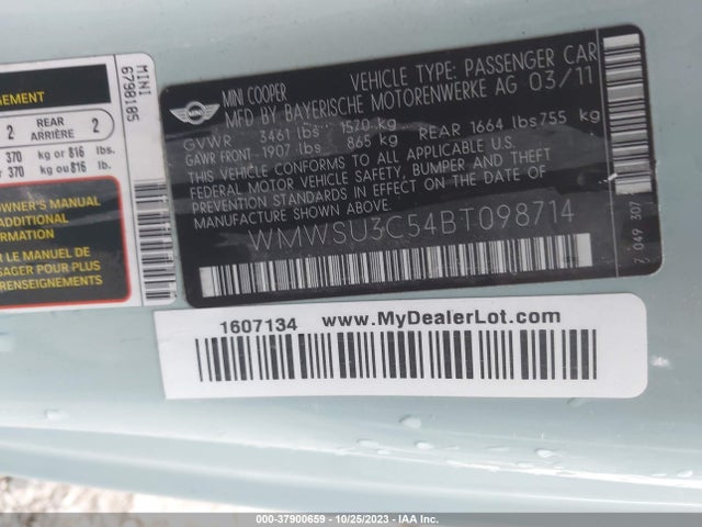 2011 MINI COOPER HARDTOP WMWSU3C54BT098714 Photo 8