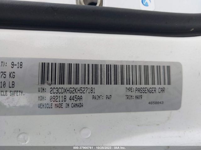 2C3CDXHG2KH527181 Dodge Charger Gt Rwd