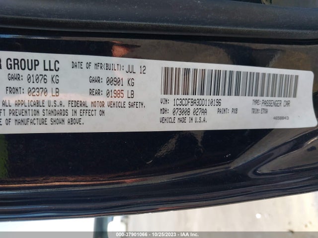 2013 DODGE DART SXT VIN: 1C3CDFBA3DD110196
