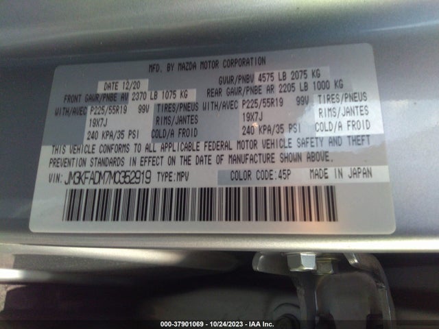 2021 MAZDA CX-5 GRAND TOURING VIN: JM3KFADM7M0352919