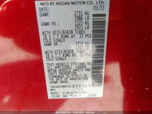 5N1AR2MN1FC655363 Nissan Pathfinder Sl