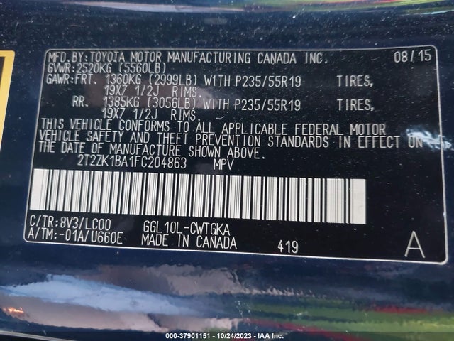 2T2ZK1BA1FC204863 Lexus RX 350