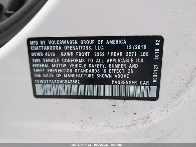 1VWDT7A3XHC042662 Volkswagen Passat R-line W/comfort Pkg