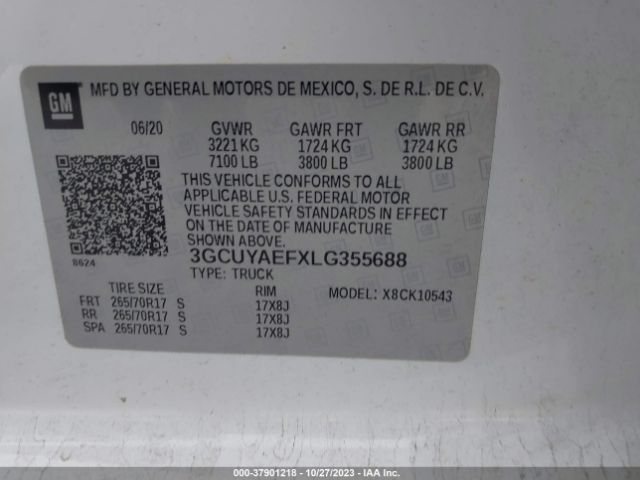 3GCUYAEFXLG355688 Chevrolet Silverado 1500 4wd  Short Bed Wt