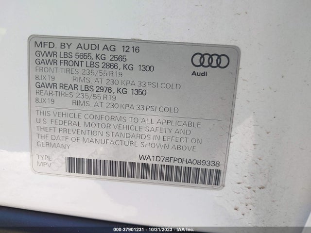 Audi Q5 3.0t Premium Plus 2017 WA1D7BFP0HA089338 Image 9