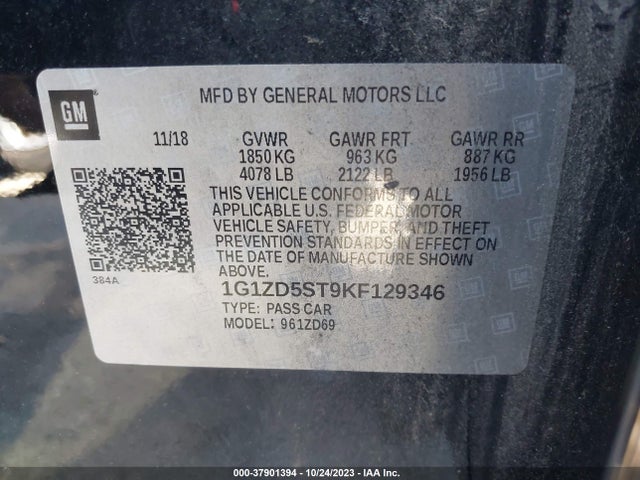 Chevrolet MALIBU LT 2019 1G1ZD5ST9KF129346 Image 9