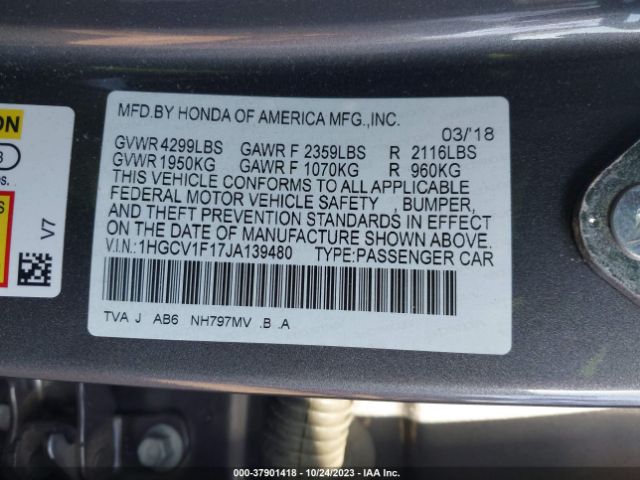 1HGCV1F17JA139480 Honda Accord Sedan Lx 1.5t