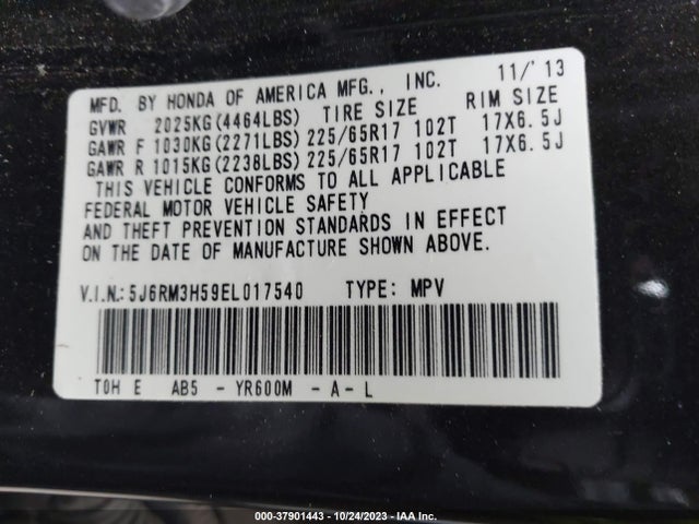 Honda CR-V EX 2014 5J6RM3H59EL017540 Image 9