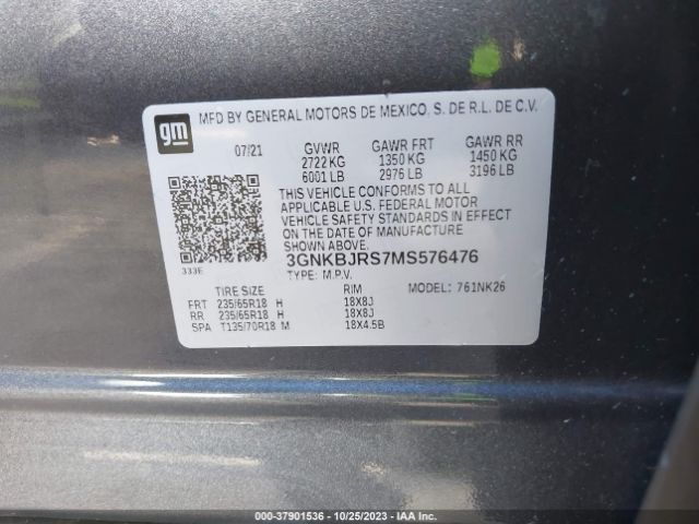3GNKBJRS7MS576476 Chevrolet Blazer Lt