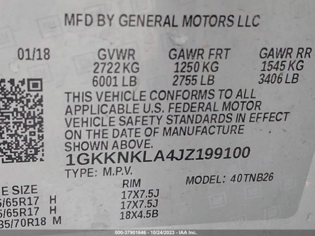 1GKKNKLA4JZ199100 GMC ACADIA SLE