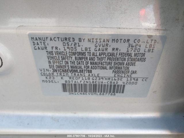 3N1CN8EV0ML887788 Nissan VERSA SV