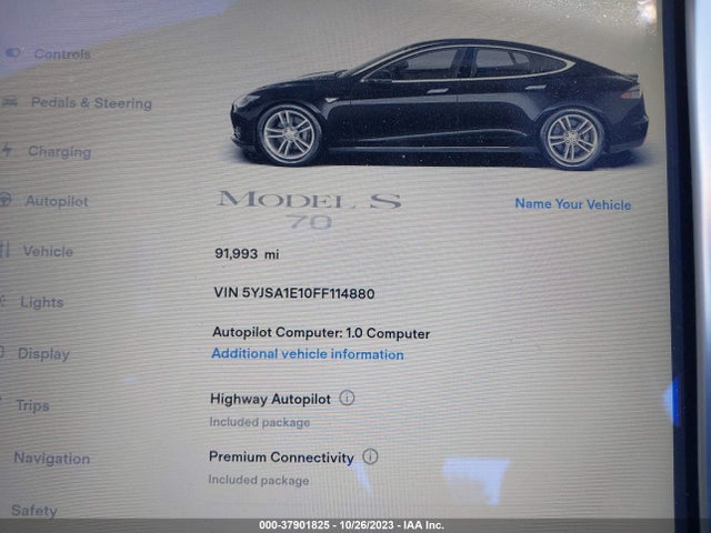 5YJSA1E10FF114880 Tesla Model S Kwh Battery