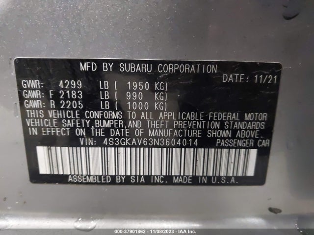 2022 SUBARU IMPREZA PREMIUM VIN: 4S3GKAV63N3604014