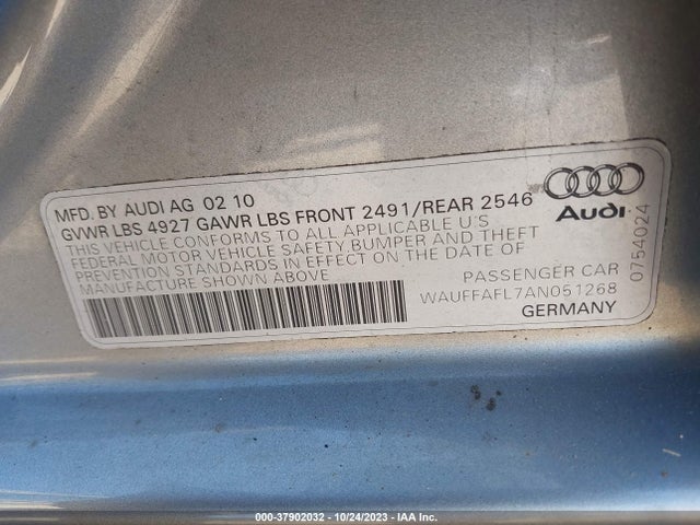 2010 AUDI A4 2.0T PREMIUM PLUS VIN: WAUFFAFL7AN051268
