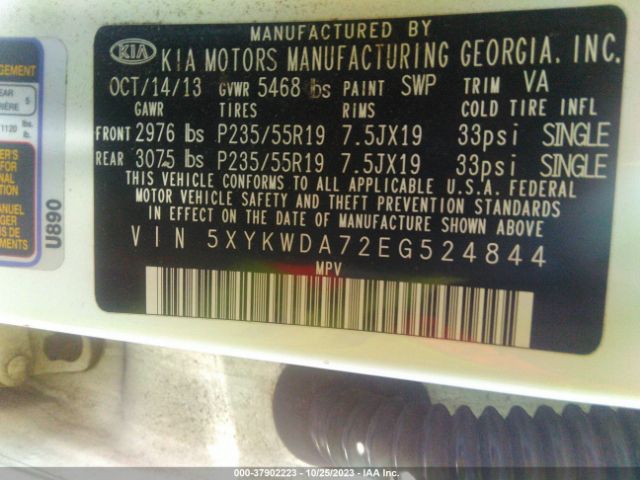 5XYKWDA72EG524844 KIA Sorento Sx Limited