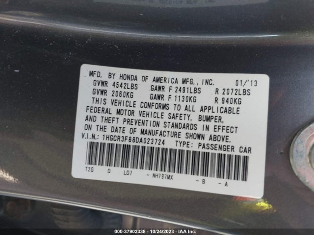 2013 HONDA ACCORD EX-L V-6 VIN: 1HGCR3F88DA023724