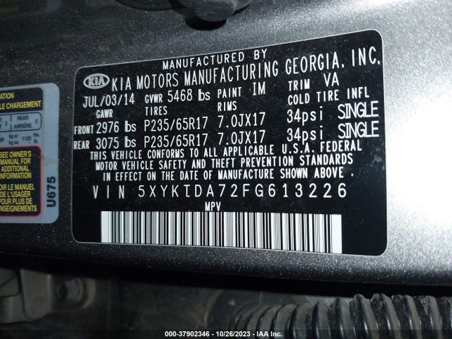 KIA Sorento Lx V6 2015 5XYKTDA72FG613226 Image 9