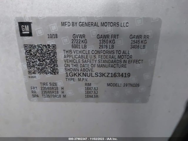GMC ACADIA SLT 2019 1GKKNULS3KZ163419 Image 9