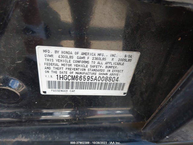 2005 HONDA ACCORD 3.0 EX VIN: 1HGCM66595A008804