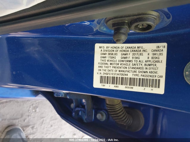 2018 HONDA CIVIC SI VIN: 2HGFC1E57JH709244