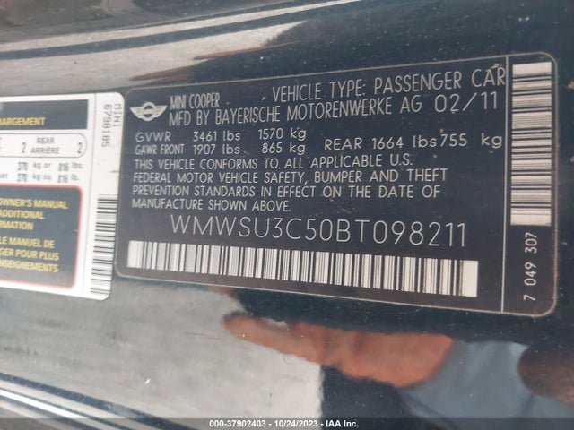 2011 MINI COOPER HARDTOP WMWSU3C50BT098211 Photo 8