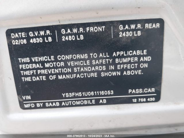 2006 SAAB 9-3 YS3FH51U061116053 Photo 8