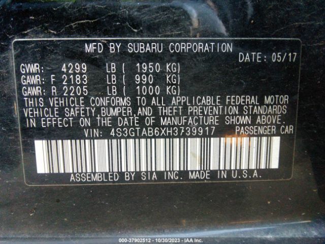 4S3GTAB6XH3739917 Subaru Impreza Premium