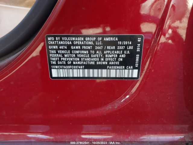 1VWCV7A33FC037497 Volkswagen Passat 2.0l Tdi Sel Premium