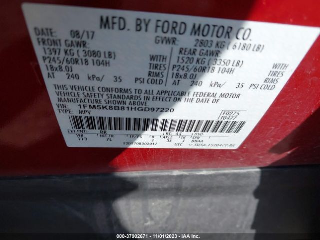 1FM5K8B81HGD97220 Ford Explorer Base
