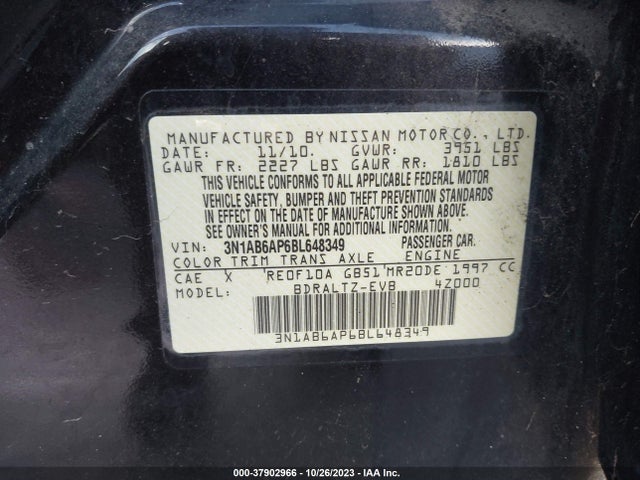 2011 NISSAN SENTRA 2.0S VIN: 3N1AB6AP6BL648349