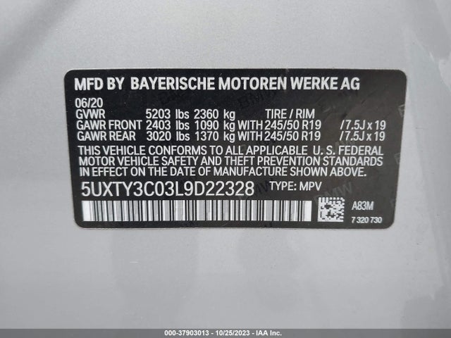 BMW X3 Sdrive30i 2020 5UXTY3C03L9D22328 Image 9