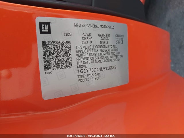 Chevrolet Corvette 2lt 2020 1G1Y73D44L5116668 Image 9