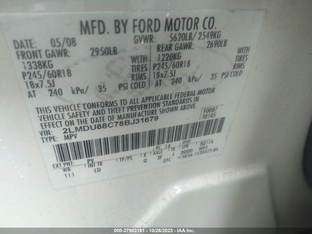 2008 LINCOLN MKX 2LMDU88C78BJ31679 Photo 8