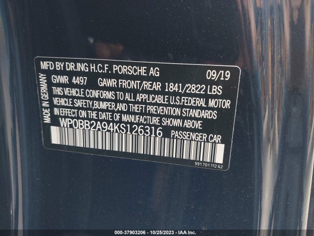 2019 PORSCHE 911 WP0BB2A94KS126316 Photo 8