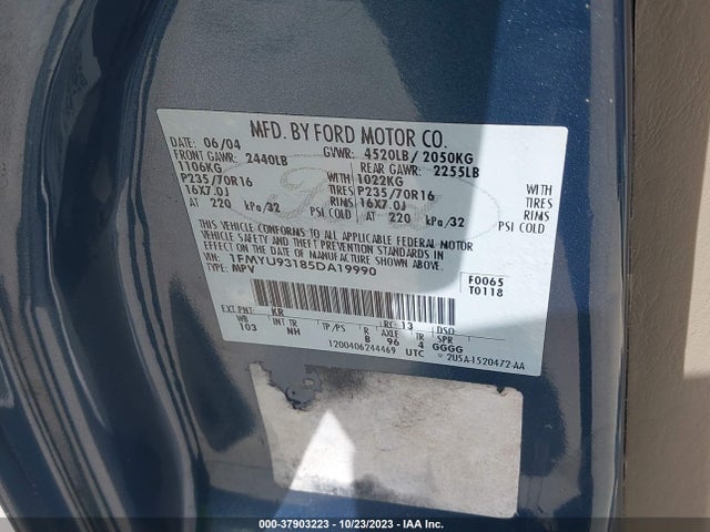 2005 FORD ESCAPE XLT VIN: 1FMYU93185DA19990