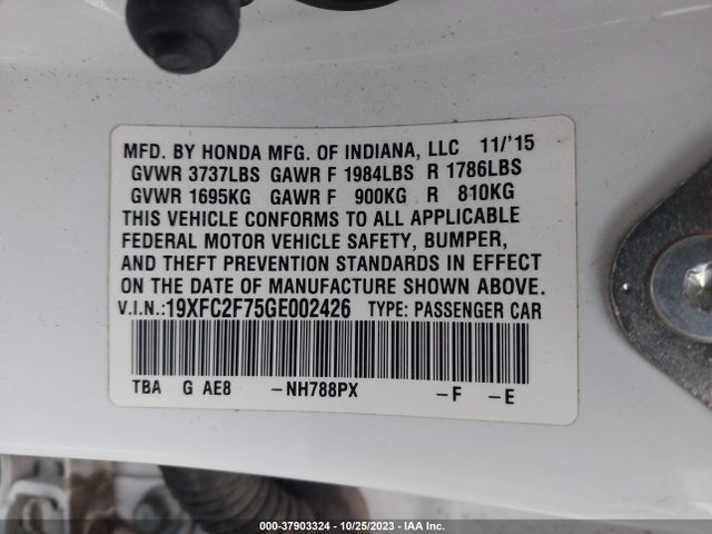 Honda Civic Sedan Ex 2016 19XFC2F75GE002426 Image 9