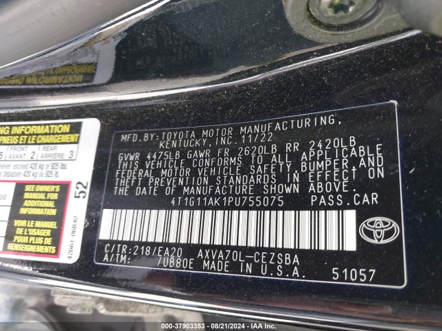 Toyota CAMRY SE 2023 4T1G11AK1PU755075 Image 9